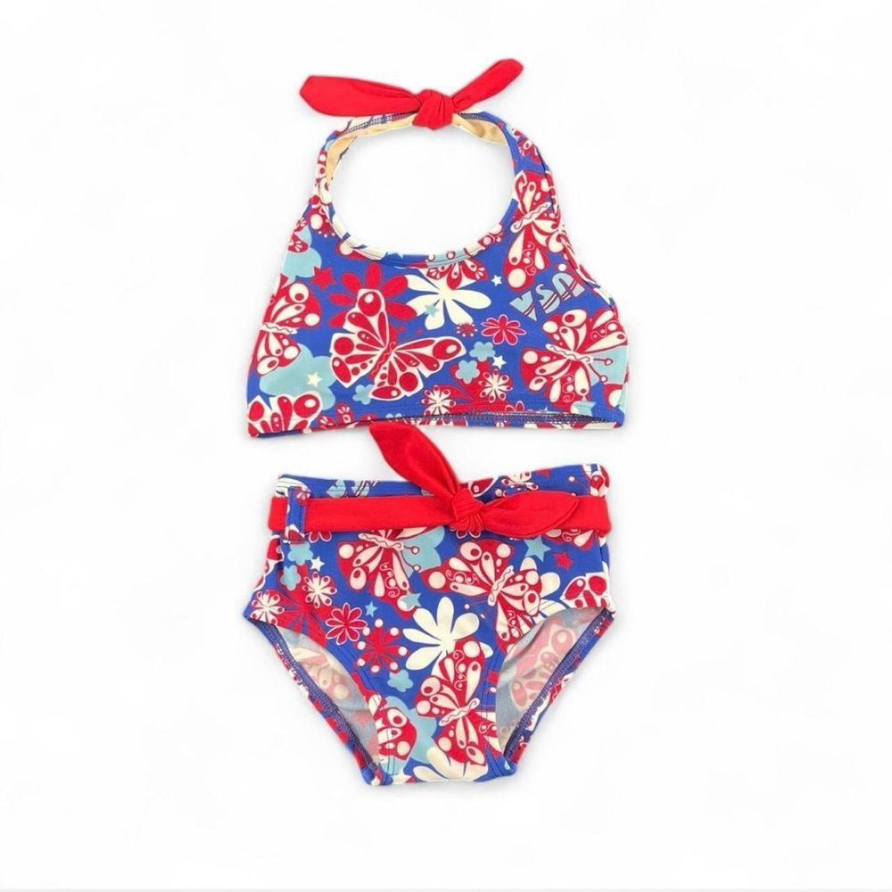 The Children's Place USA Blue and red butterfly print 6-9 month baby swimsuit